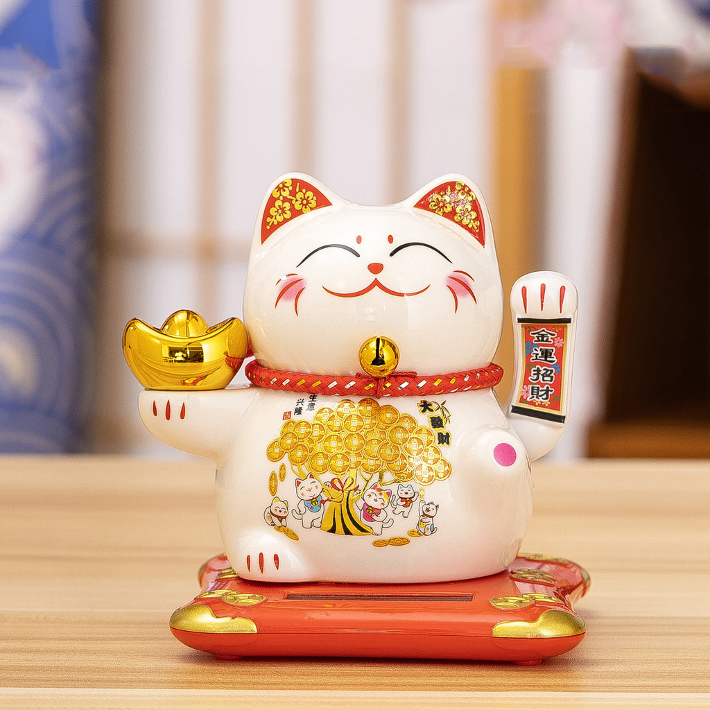 White Ceramic Maneki-neko (Lucky Cat) – Available in Various Colors and Styles