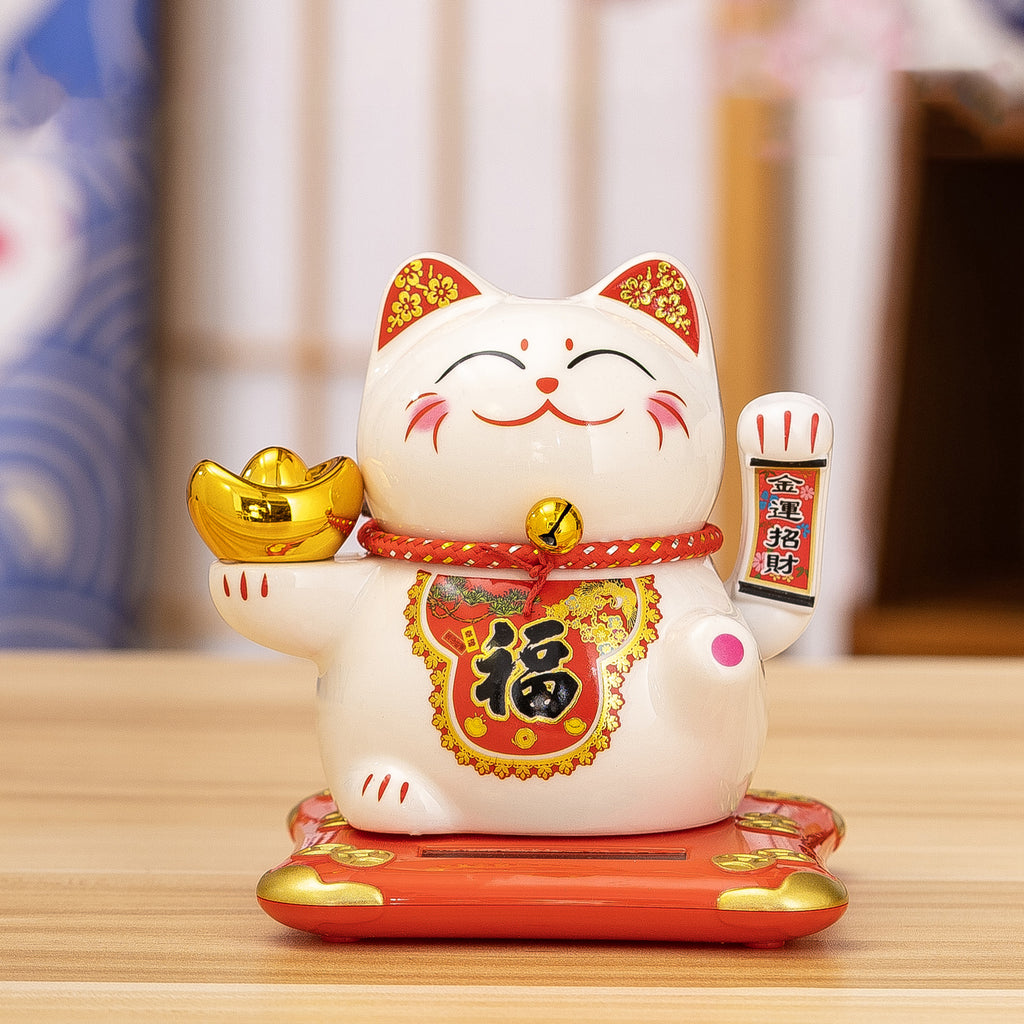 White Ceramic Maneki-neko (Lucky Cat) – Available in Various Colors and Styles