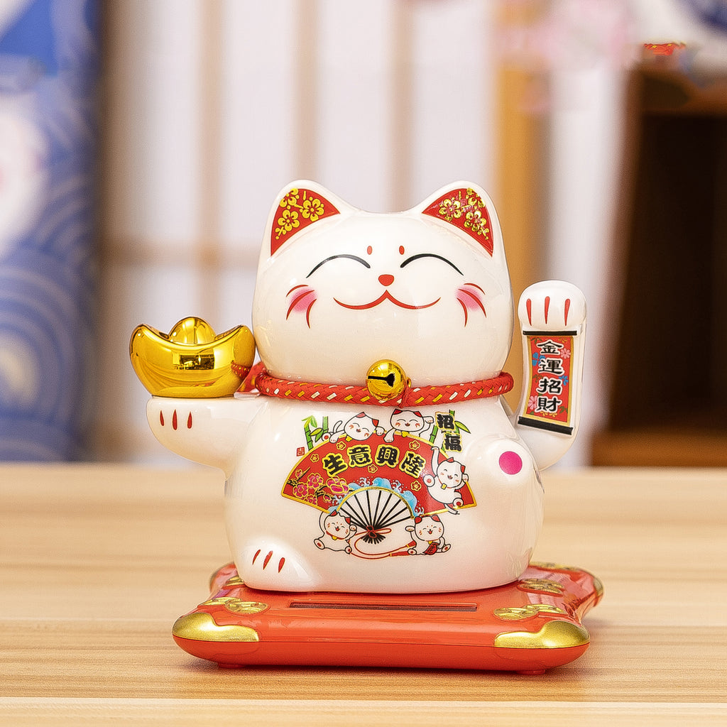 White Ceramic Maneki-neko (Lucky Cat) – Available in Various Colors and Styles