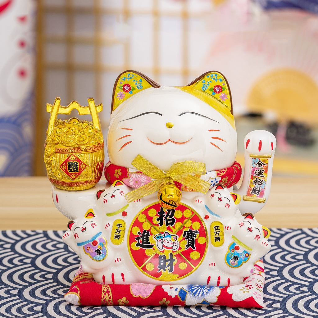 White Ceramic Maneki-neko (Lucky Cat) – Available in Various Colors and Styles