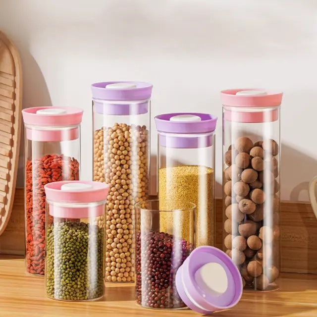 1.2 L Round Glass Vacuum Food Container Kitchen Storage And Organization