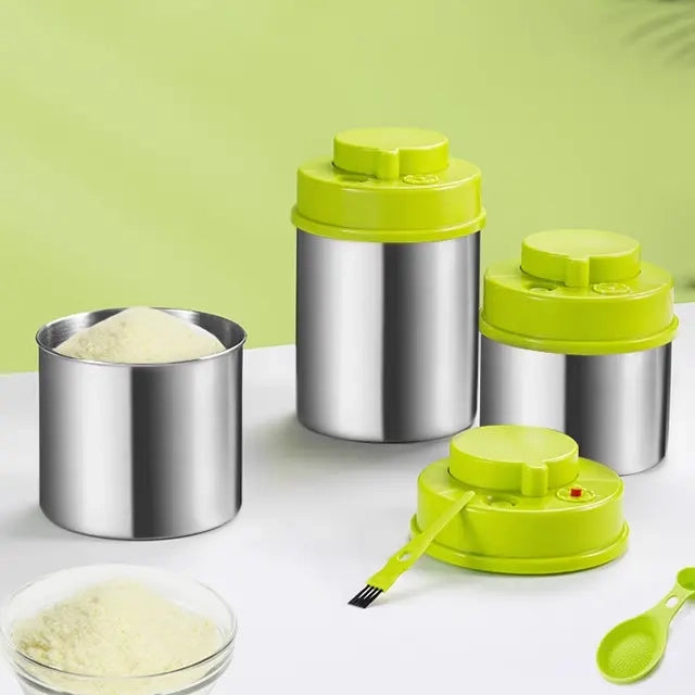 Custom Green Airtight Storage Jar Stainless Steel Coffee Container Vacuum Sealer Container with Pump